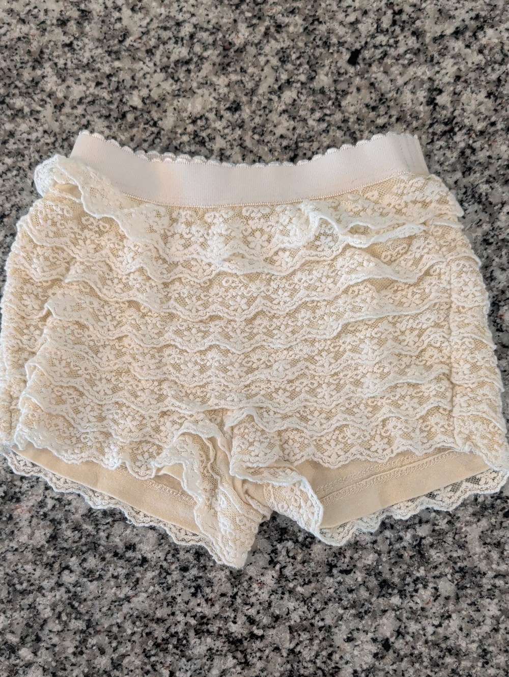 Kids Lace Ruffle Shorts - Cream